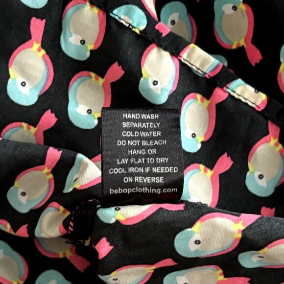 BeBop Bird Print Dress Sleeveless Pockets Black Pink Blue Twee w/ Pockets Large - Picture 8 of 10